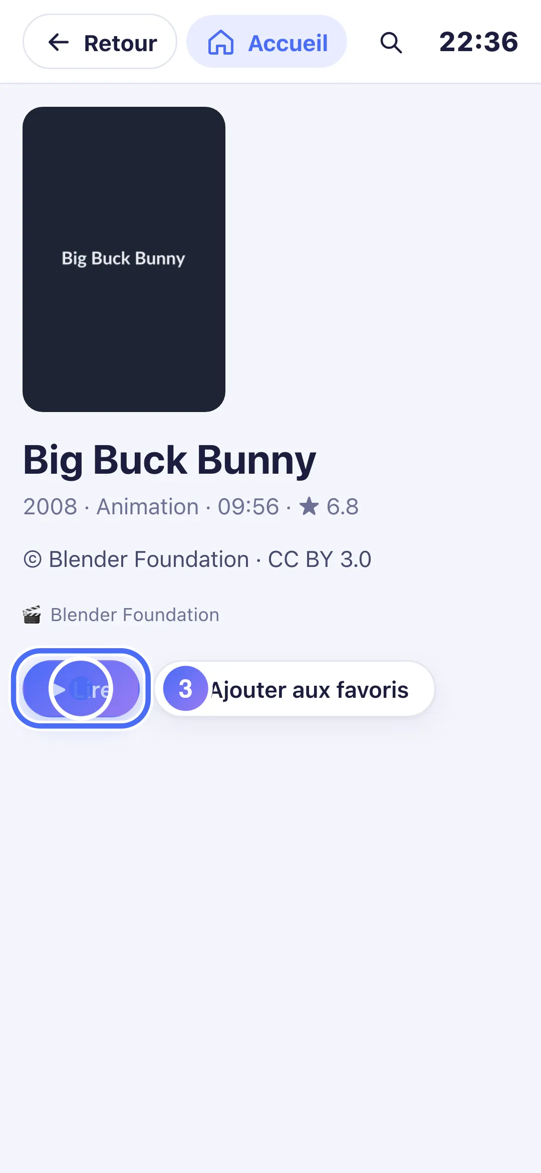 Fiche du film, bouton Lire