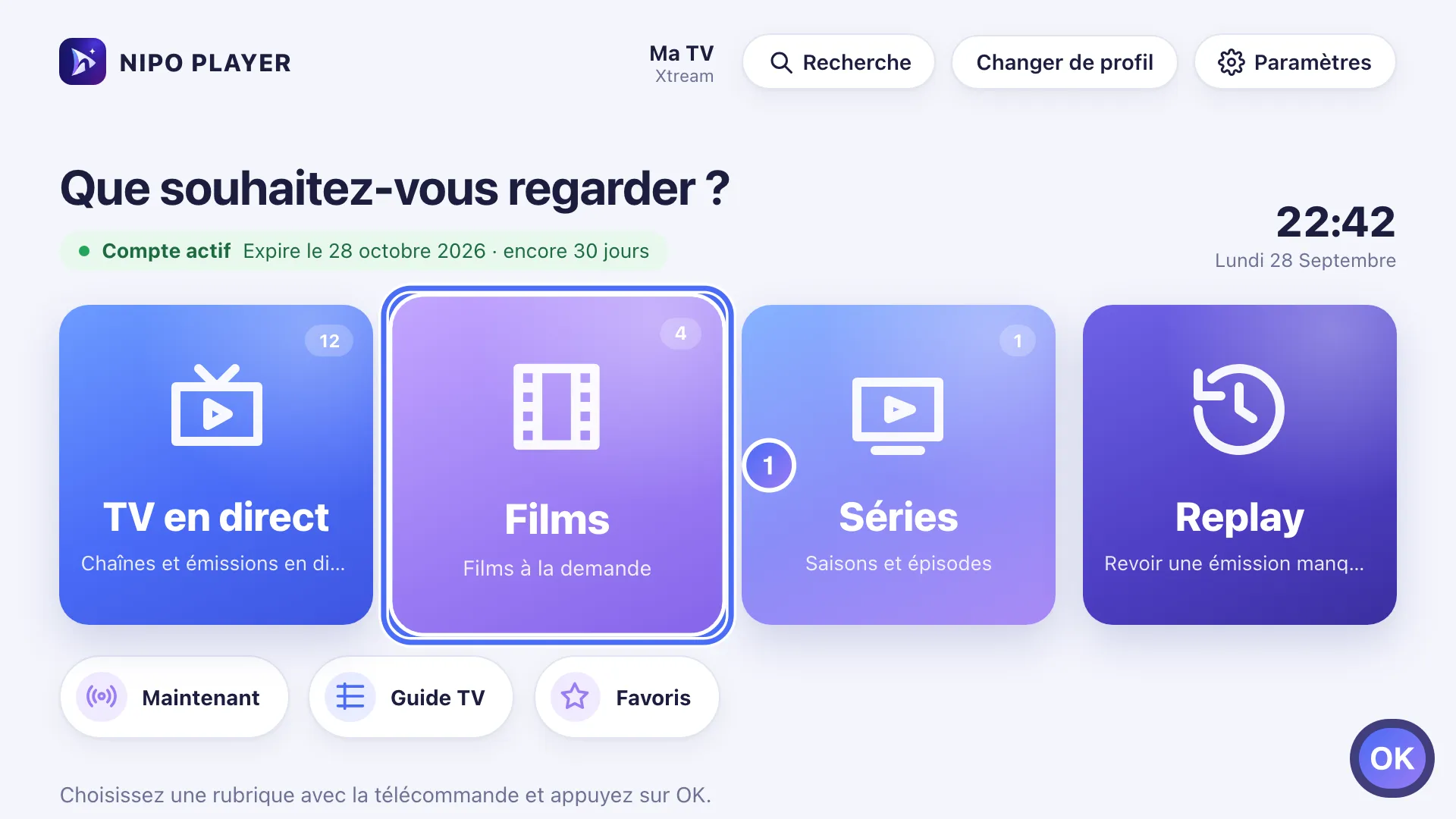 Accueil de Nipo Player, la porte Films est sélectionnée