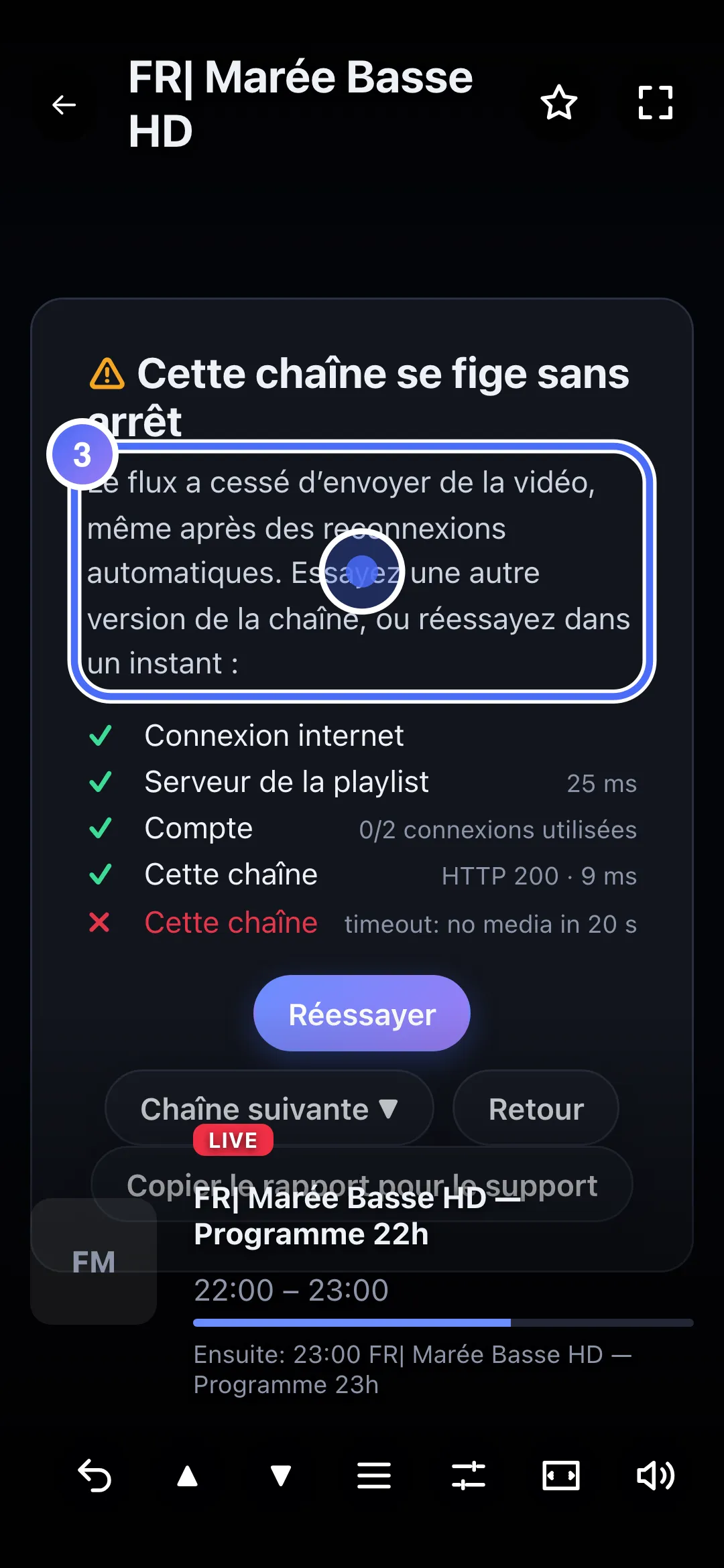 Diagnostic : Cette chaîne se fige sans arrêt