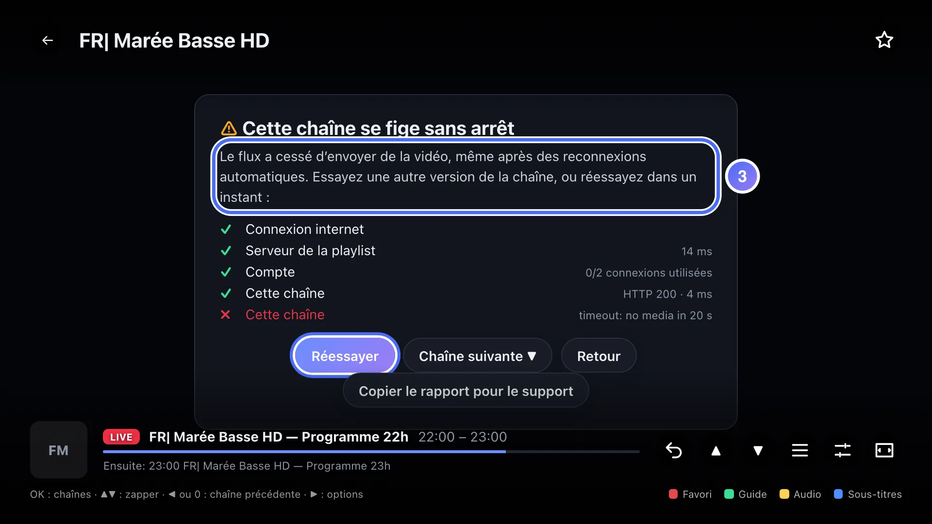 Diagnostic : Cette chaîne se fige sans arrêt