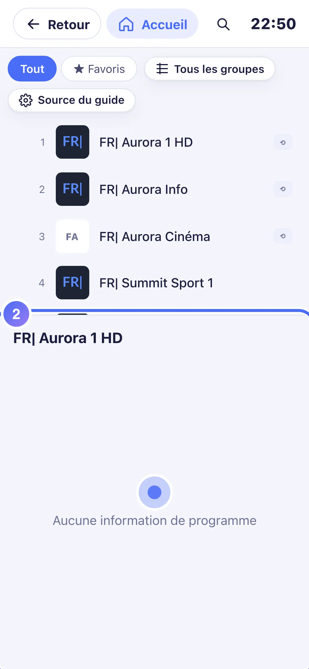 Guide TV sur téléphone, Aucune information de programme