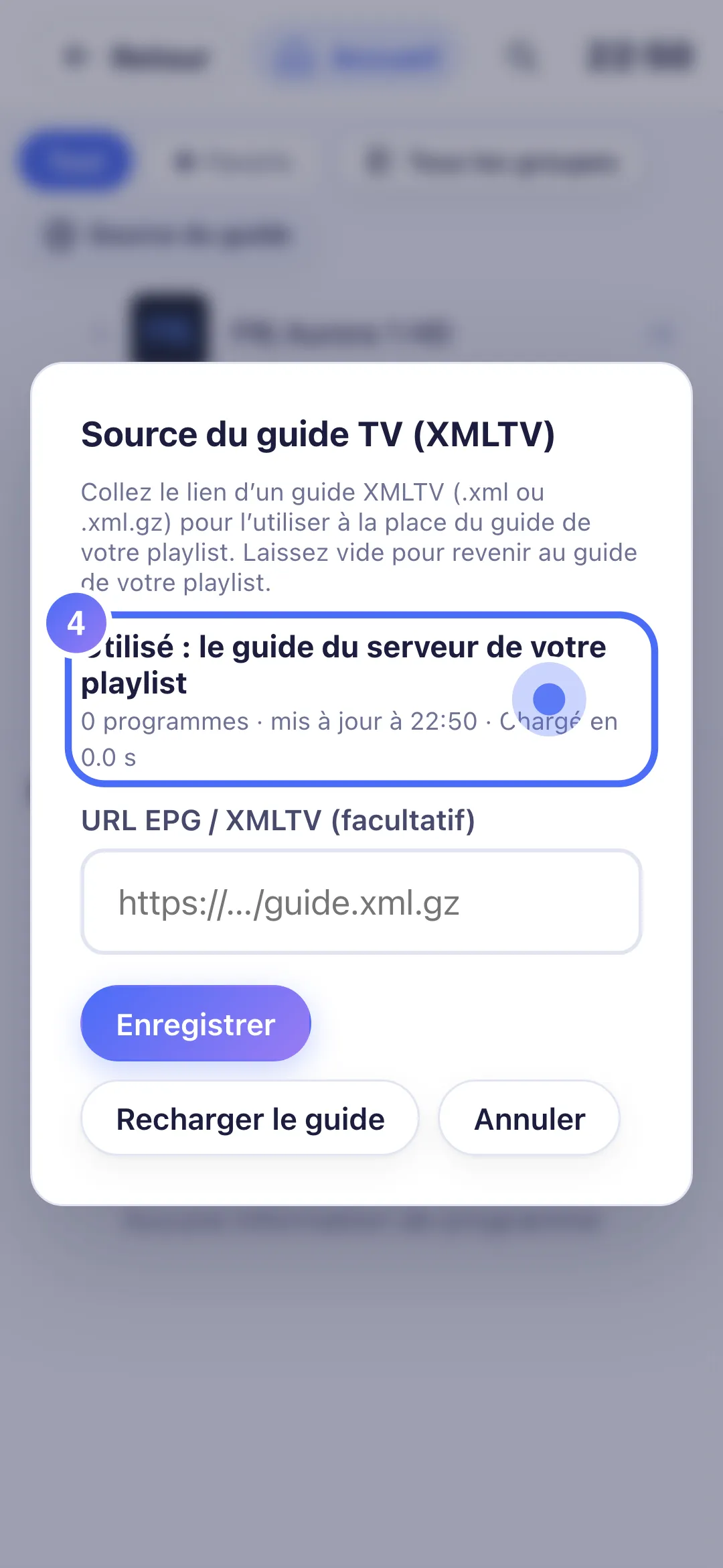 Fenêtre Source du guide TV, 0 programme reçu