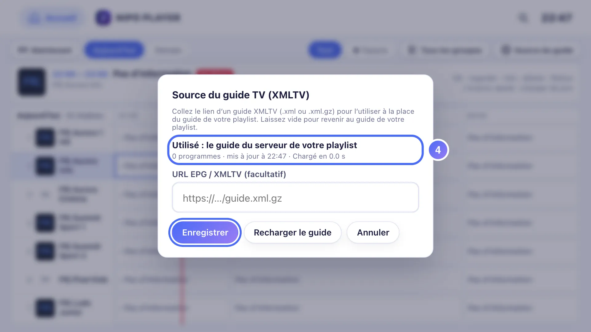 Fenêtre Source du guide TV, 0 programme reçu