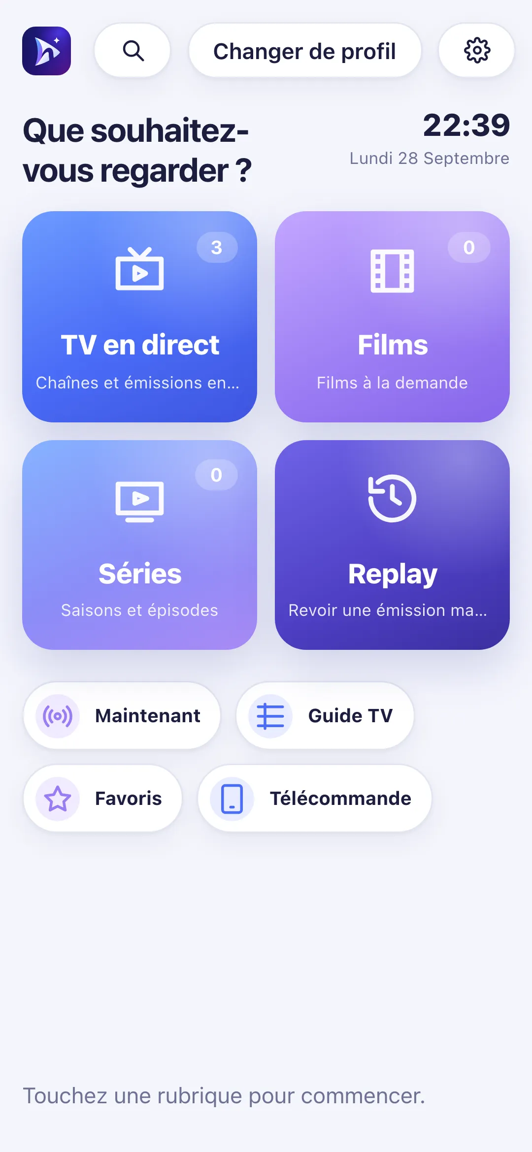Accueil de Nipo Player après connexion