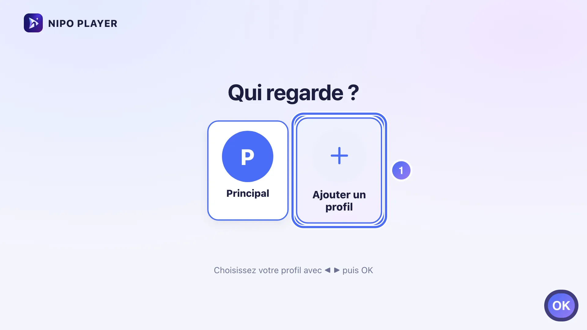 Écran Qui regarde ?, la tuile Ajouter un profil est sélectionnée