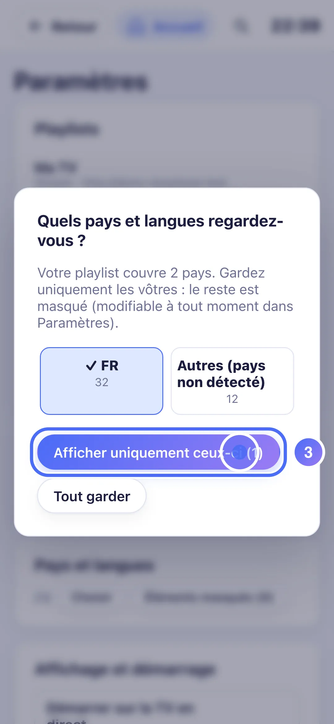 Bouton pour valider les pays choisis