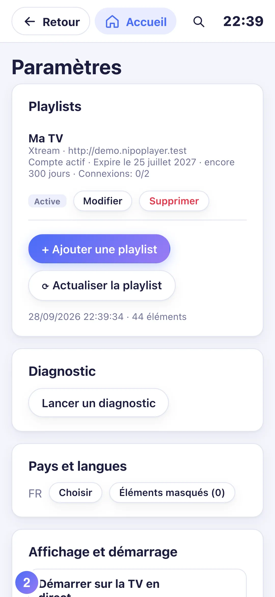 Réglages, groupe Contrôle parental