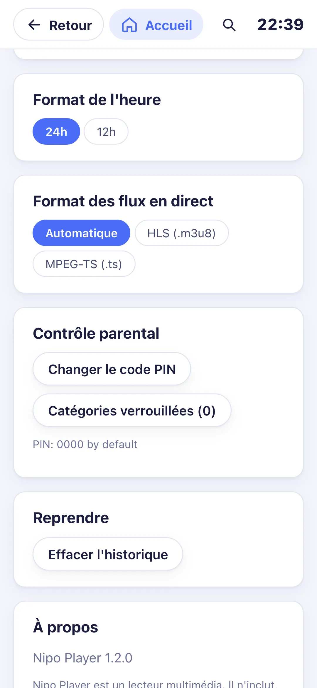 Réglages après le changement du code PIN