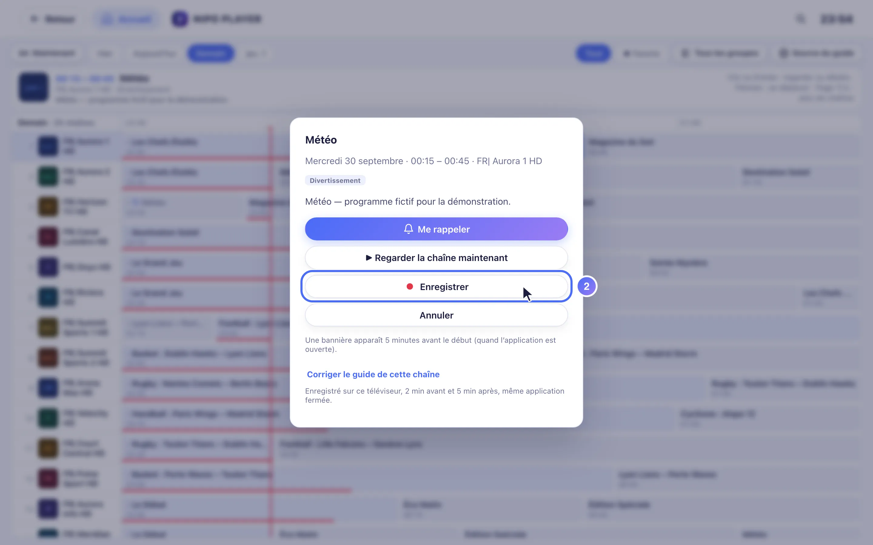 Fiche du programme, le bouton Enregistrer