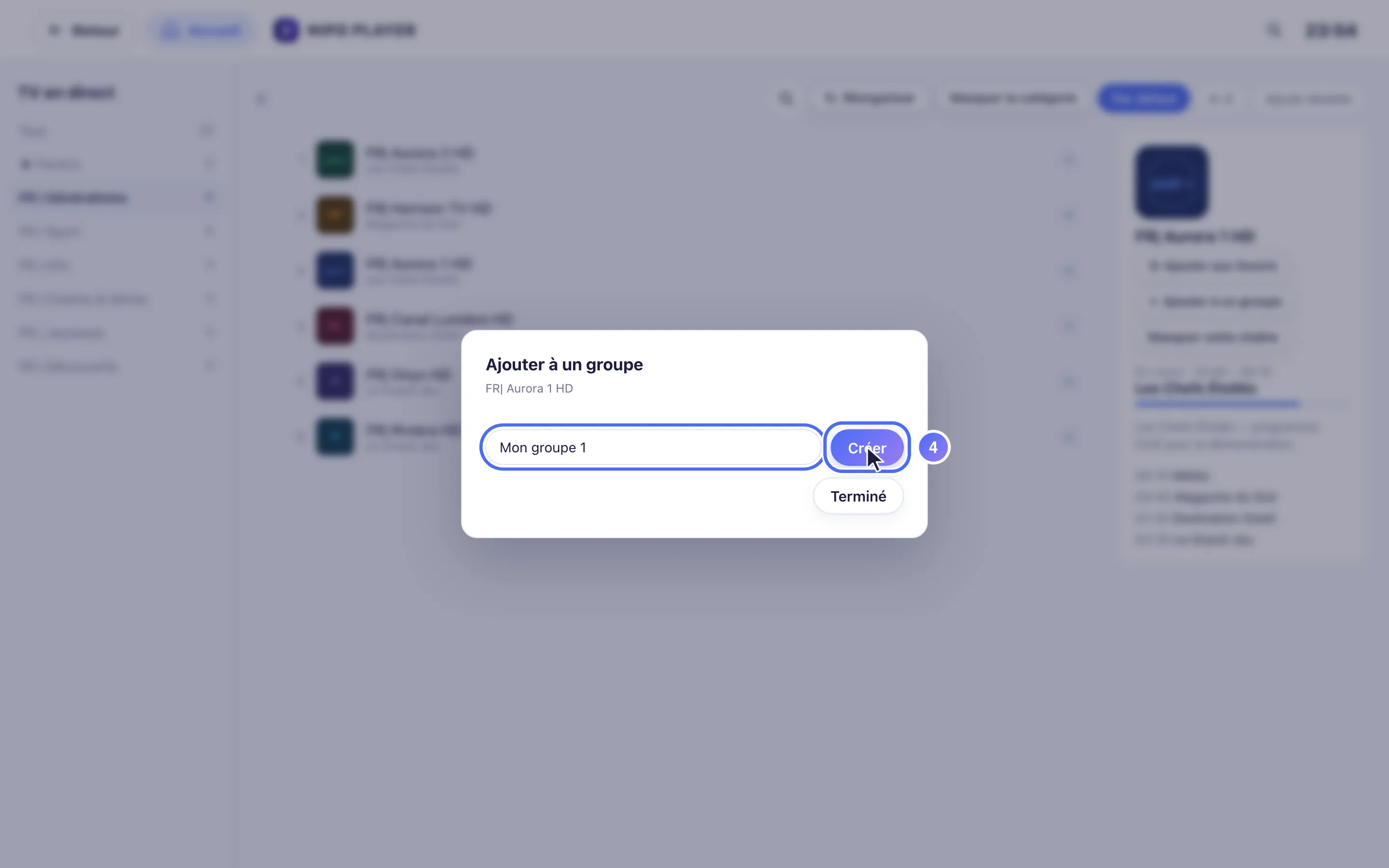 Ajouter à un groupe, création d’un nouveau groupe
