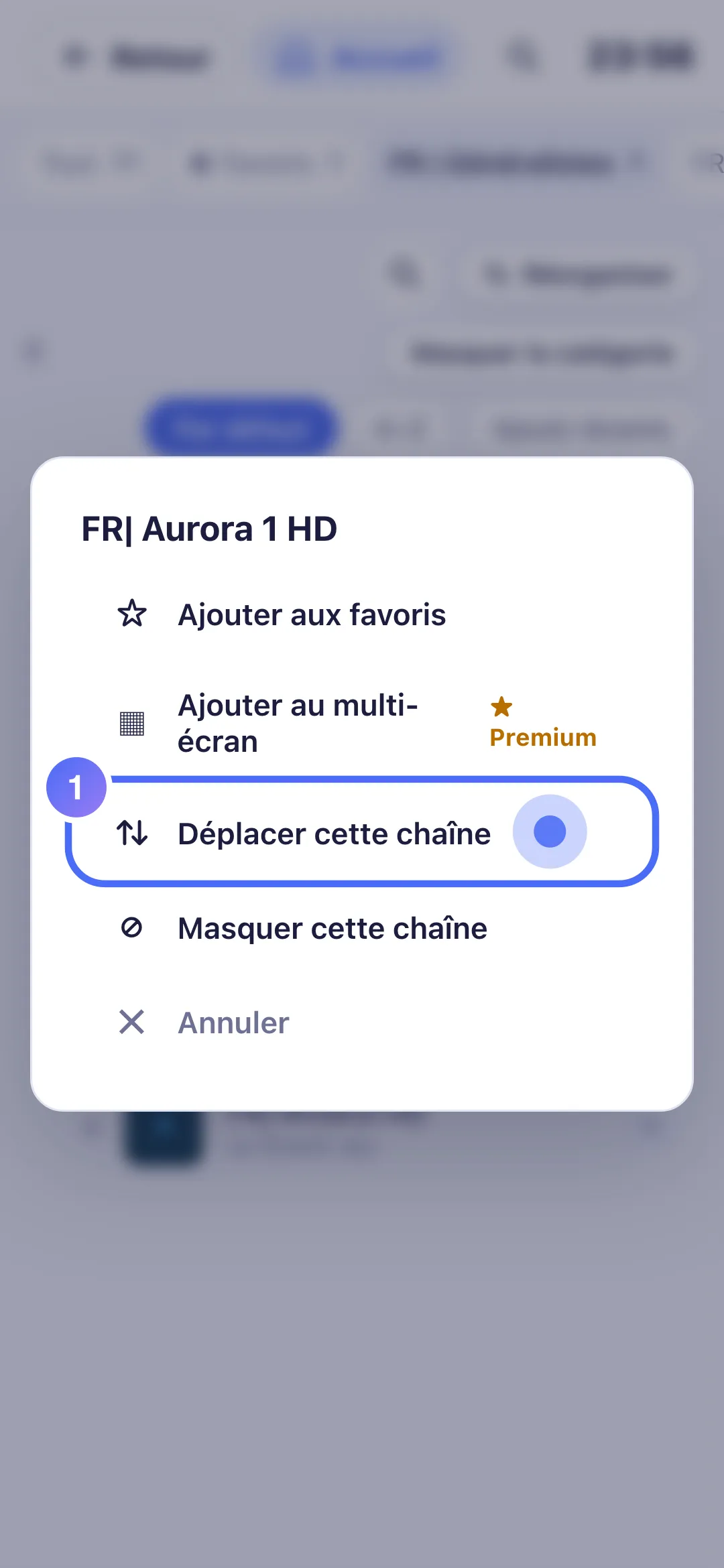 Menu rapide sur une chaîne, Déplacer cette chaîne