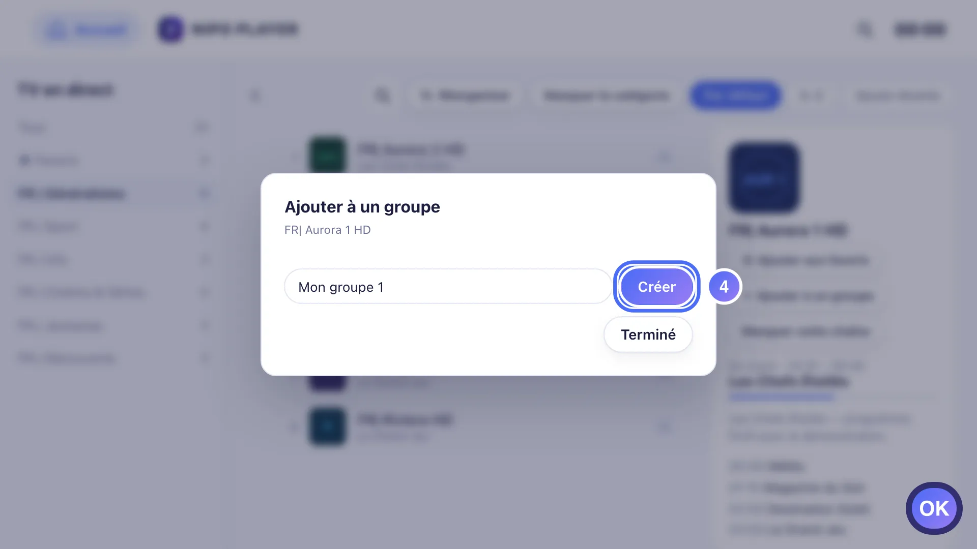 Ajouter à un groupe, création d’un nouveau groupe