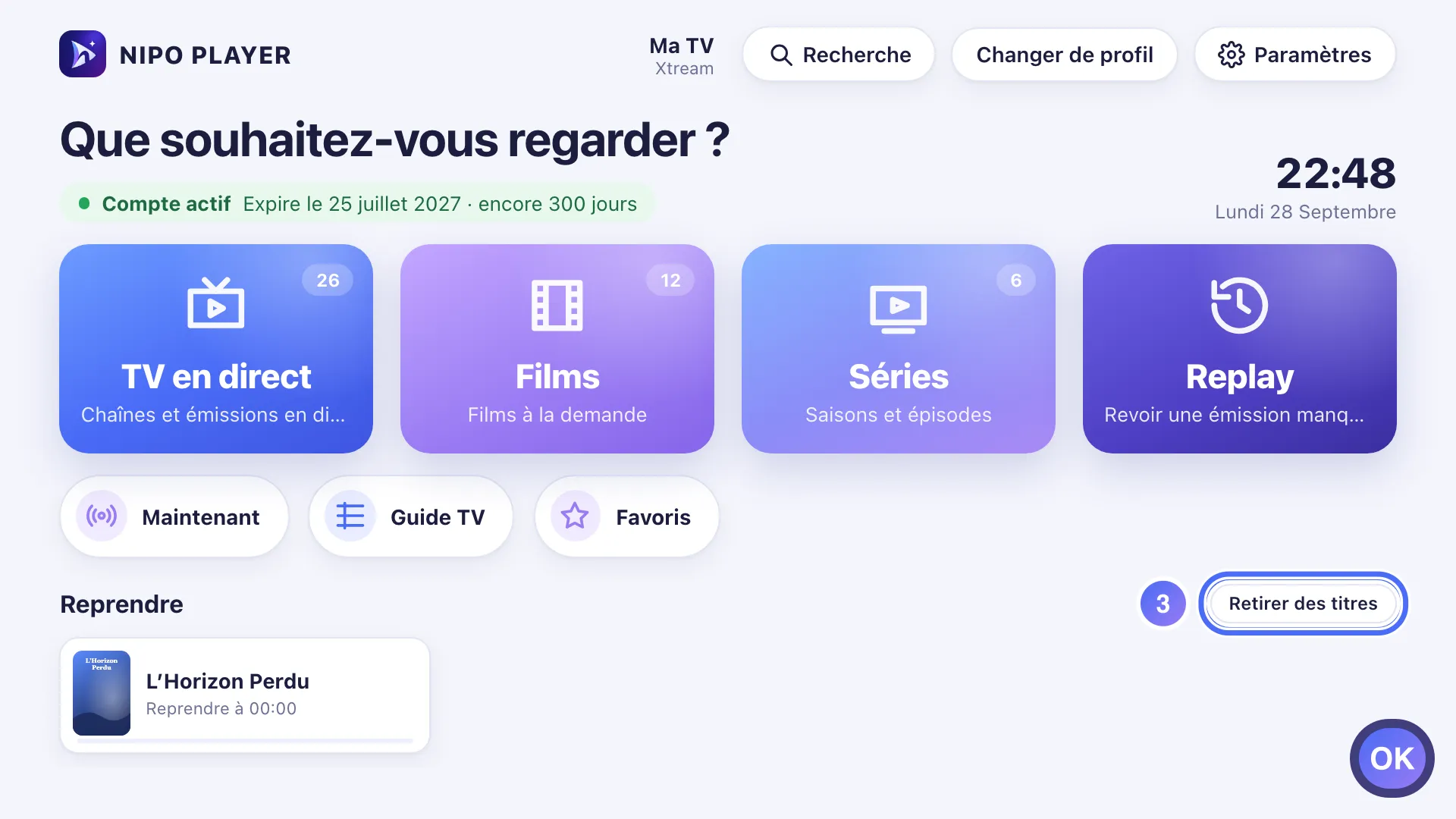 Rangée Reprendre, le bouton Retirer des titres est sélectionné