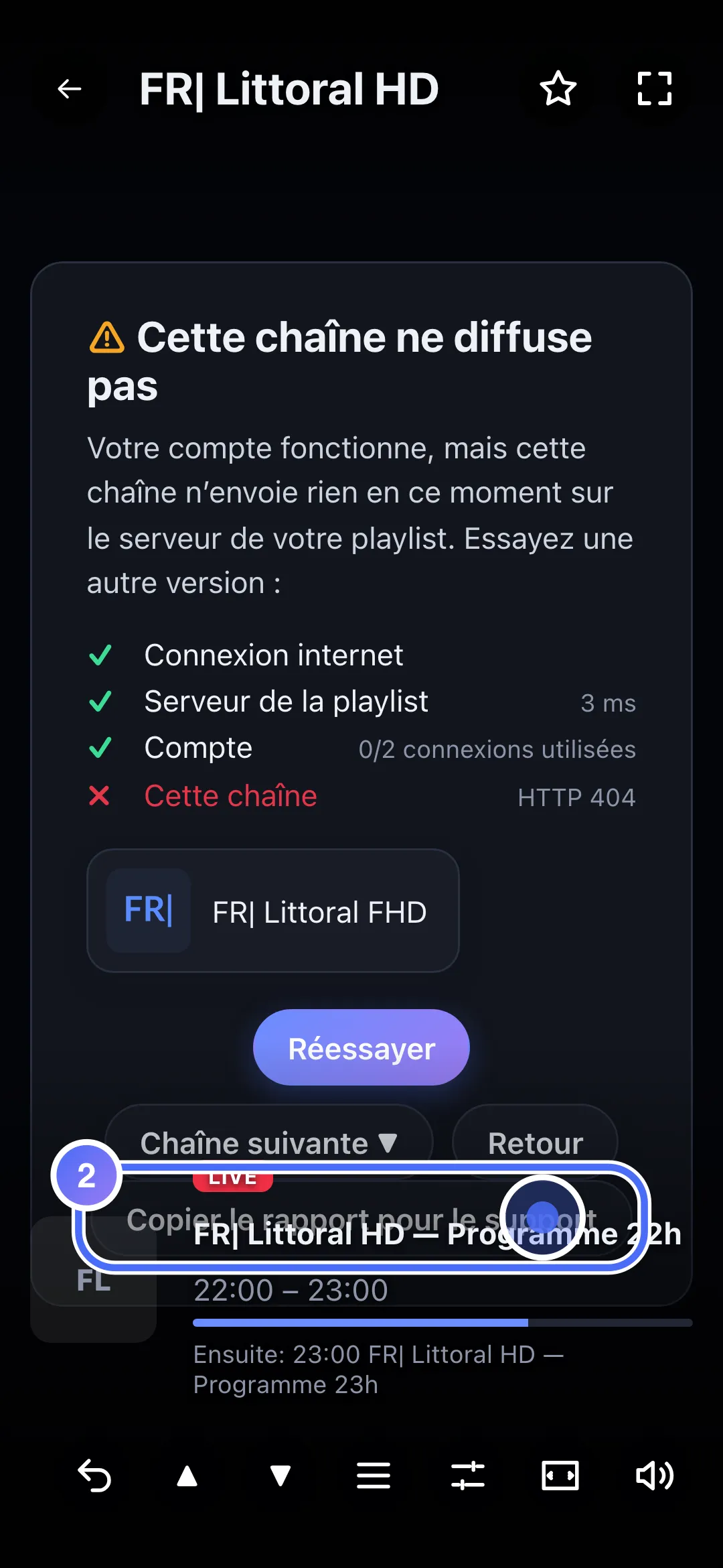 Panneau de diagnostic, bouton Copier le rapport pour le support