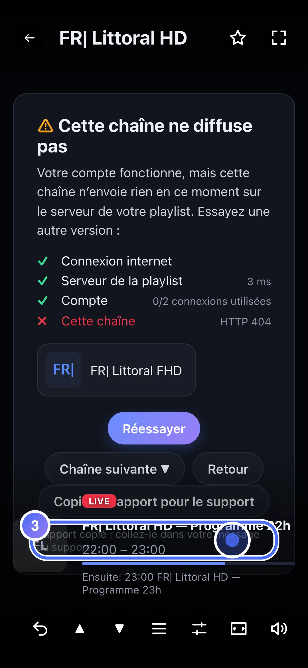 Panneau de diagnostic, confirmation Rapport copié