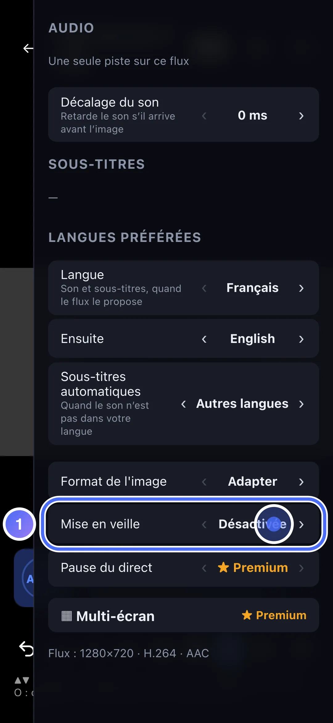 Réglages du lecteur, la ligne Mise en veille