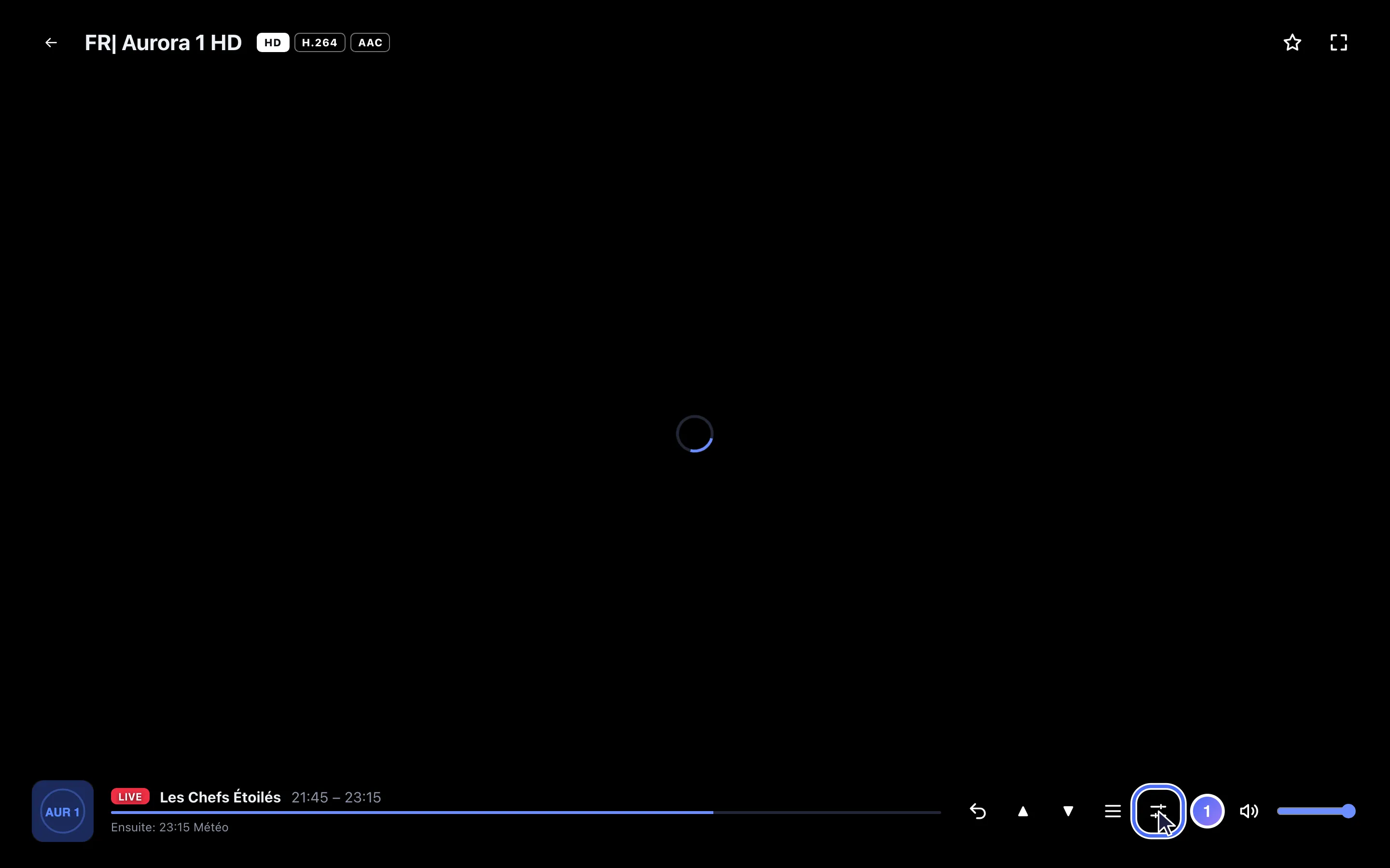 Lecteur en direct avec l’icône Audio, sous-titres et format
