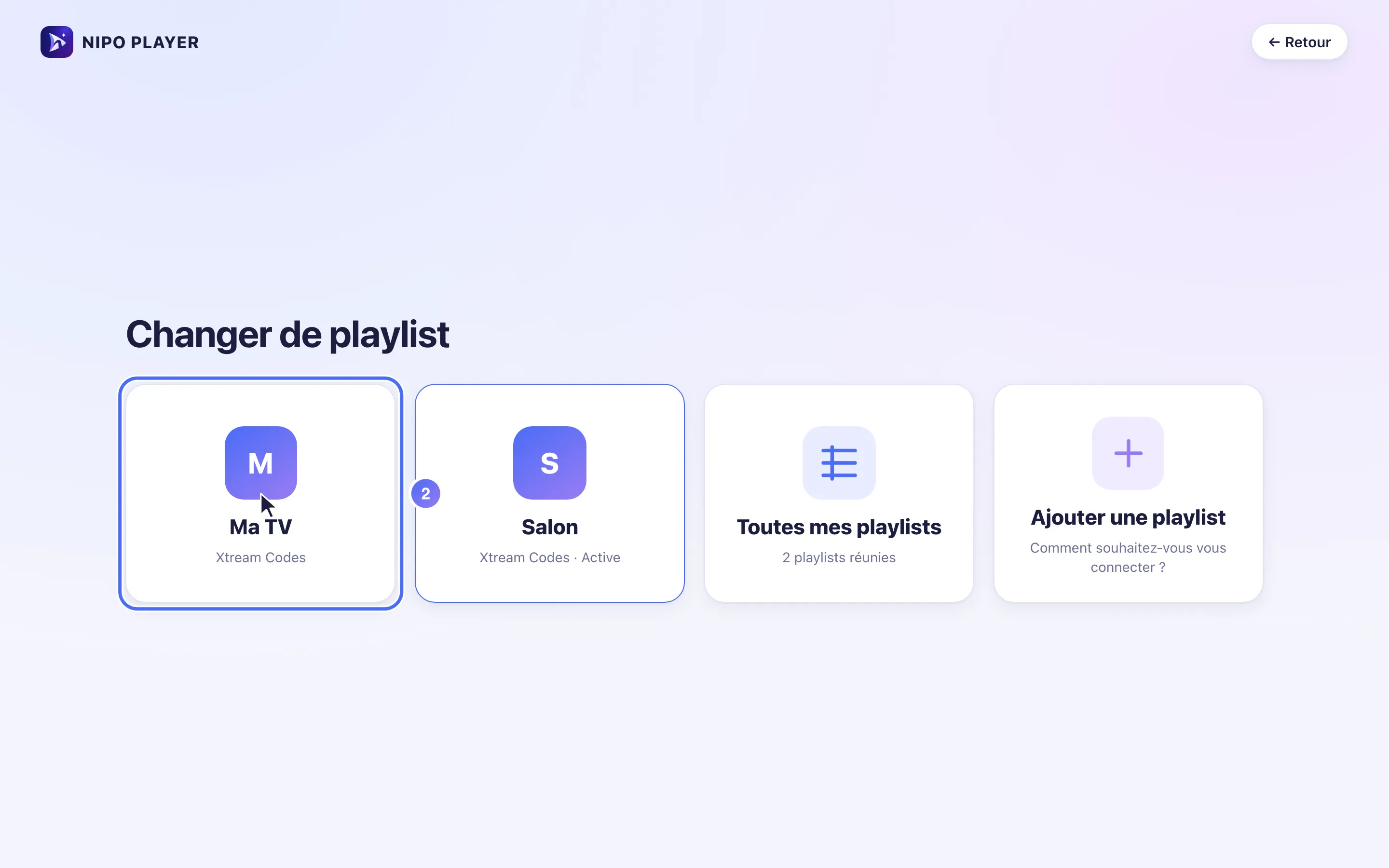 Changer de playlist, une autre playlist est proposée