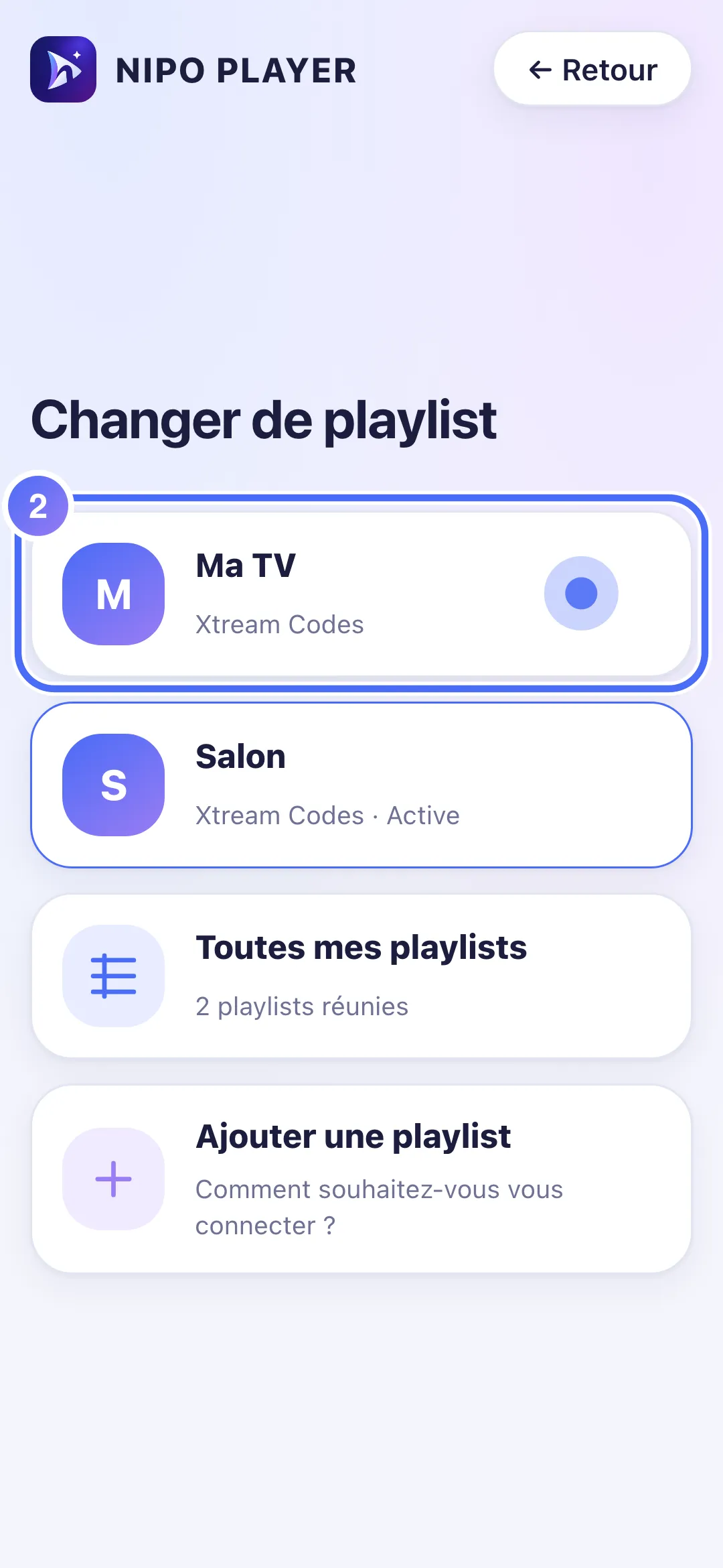 Changer de playlist, une autre playlist est proposée