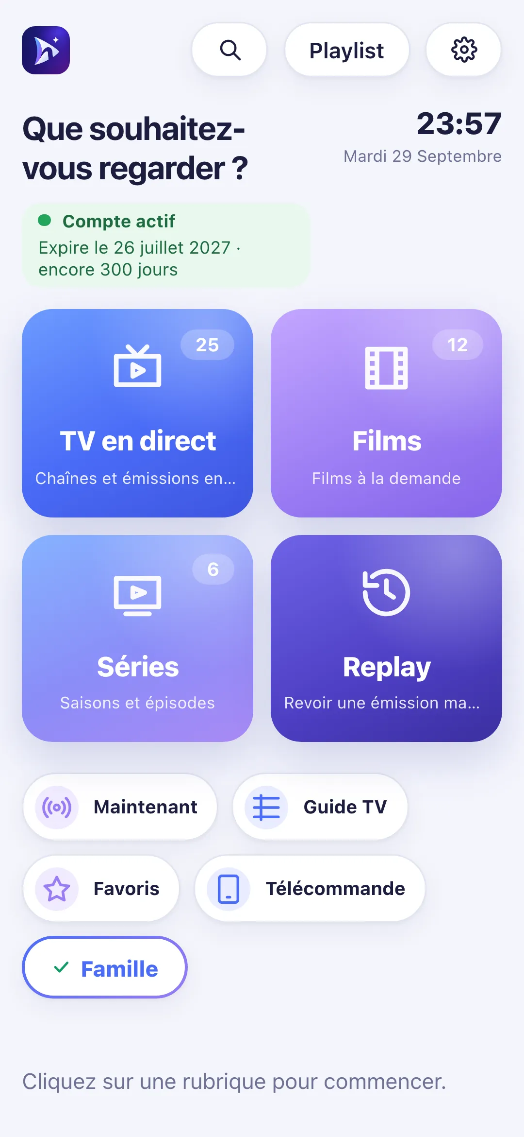 Accueil de Nipo Player, la nouvelle playlist est active