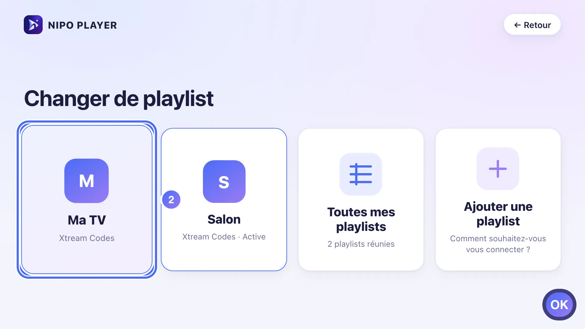Changer de playlist, une autre playlist est sélectionnée