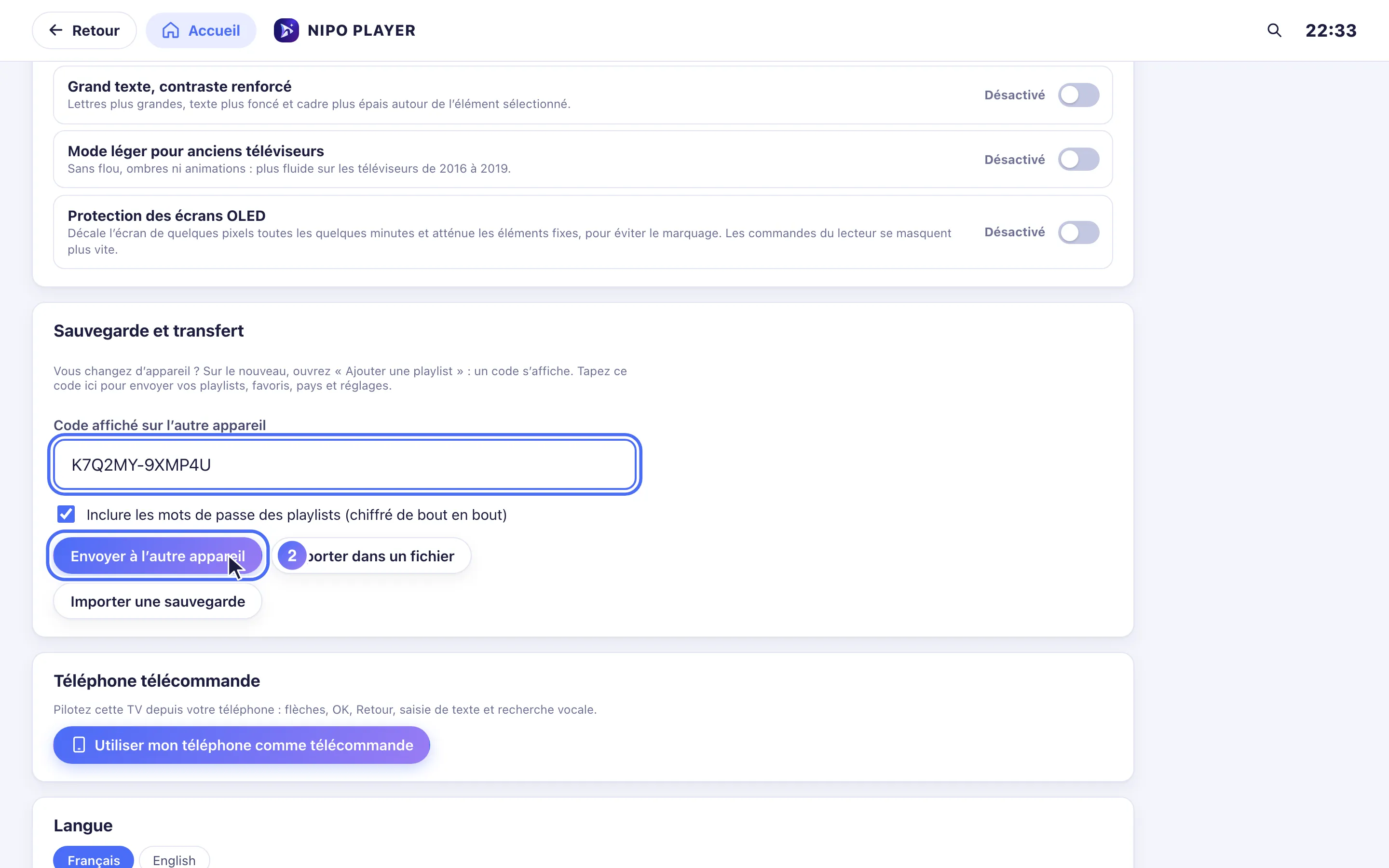 Bouton Envoyer à l’autre appareil