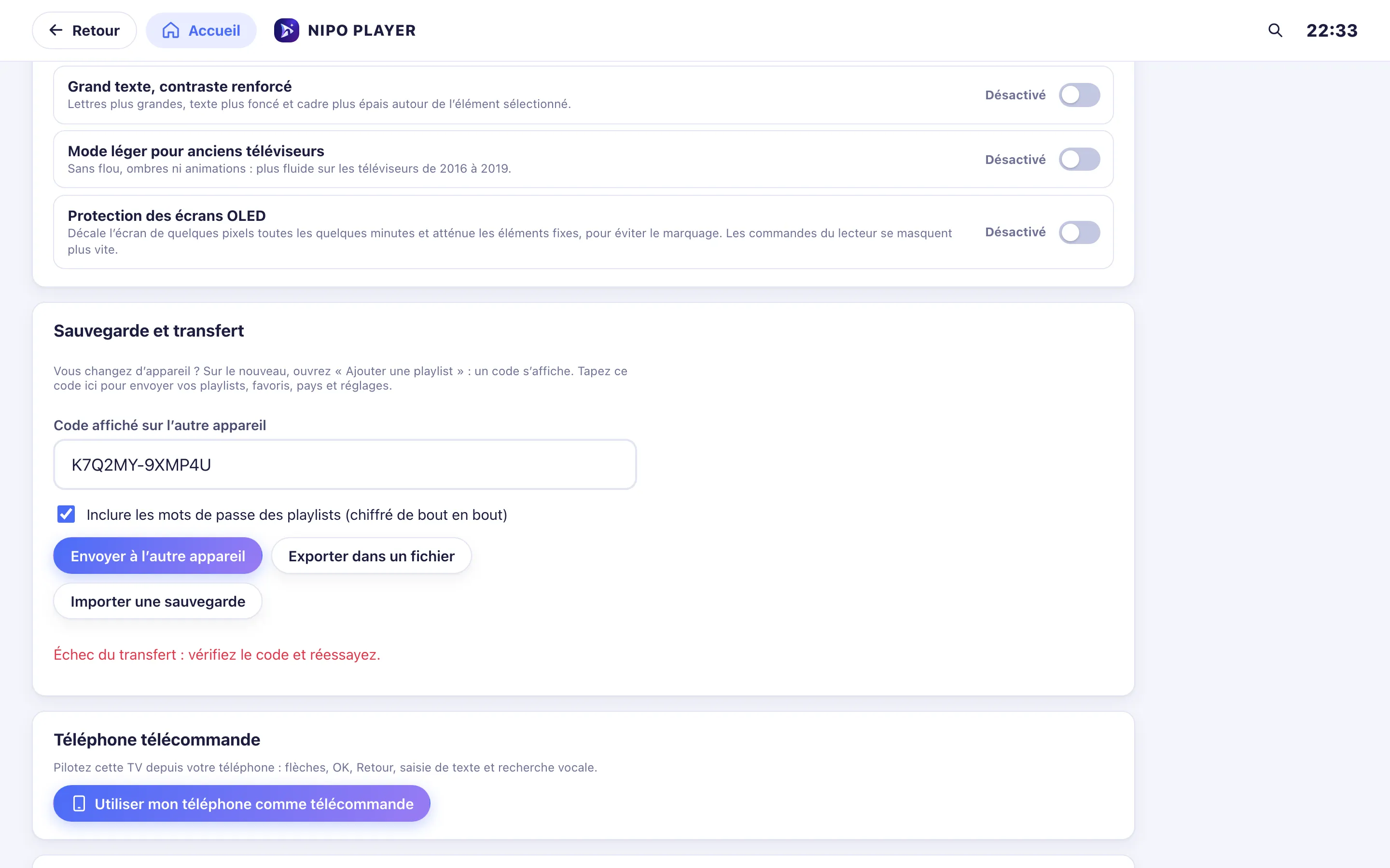 Message d’envoi en cours vers l’autre appareil