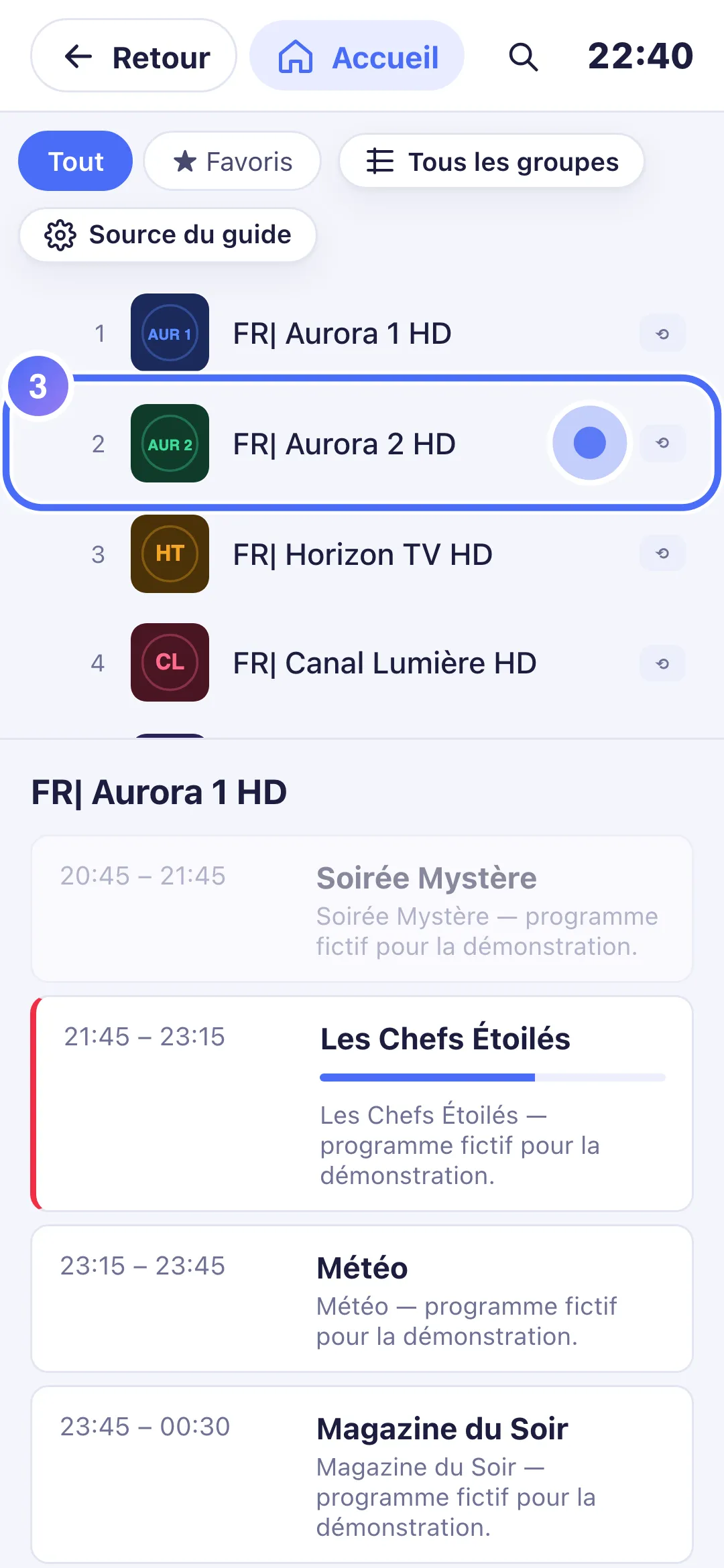 Une chaîne du guide TV, prête à être ouverte