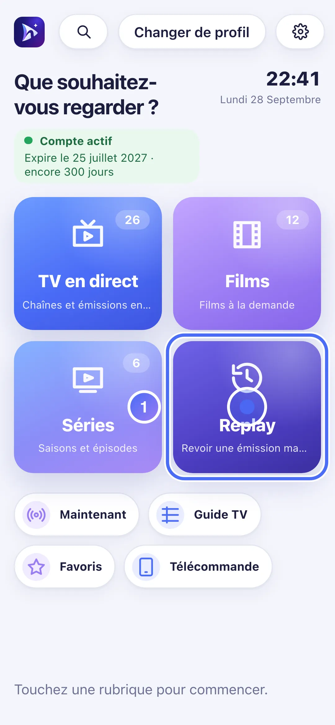 Accueil de Nipo Player avec la case Replay