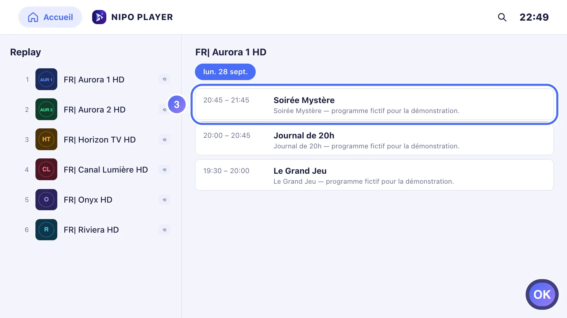 Replay, liste des programmes déjà diffusés sur la chaîne