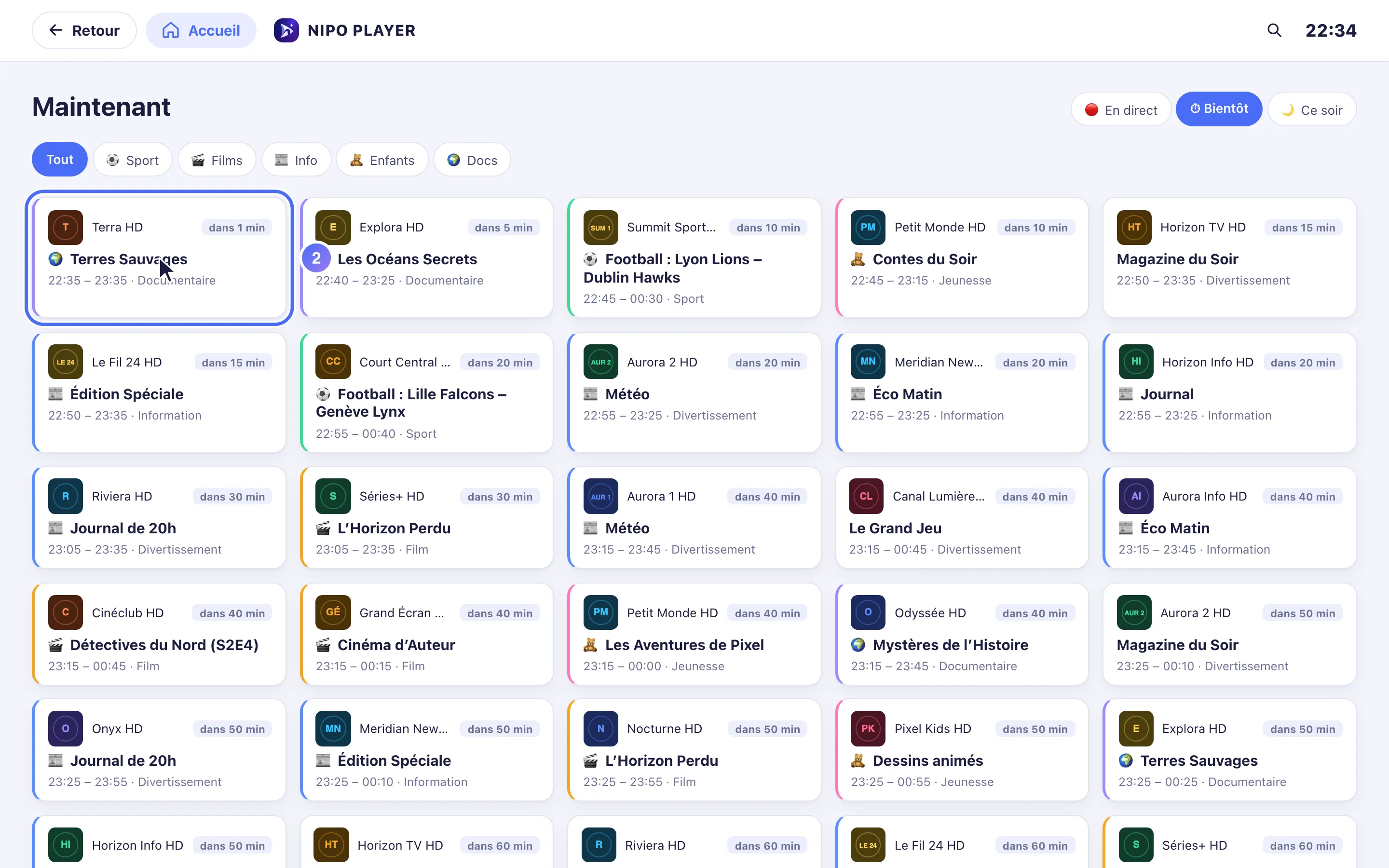 Liste des programmes à venir