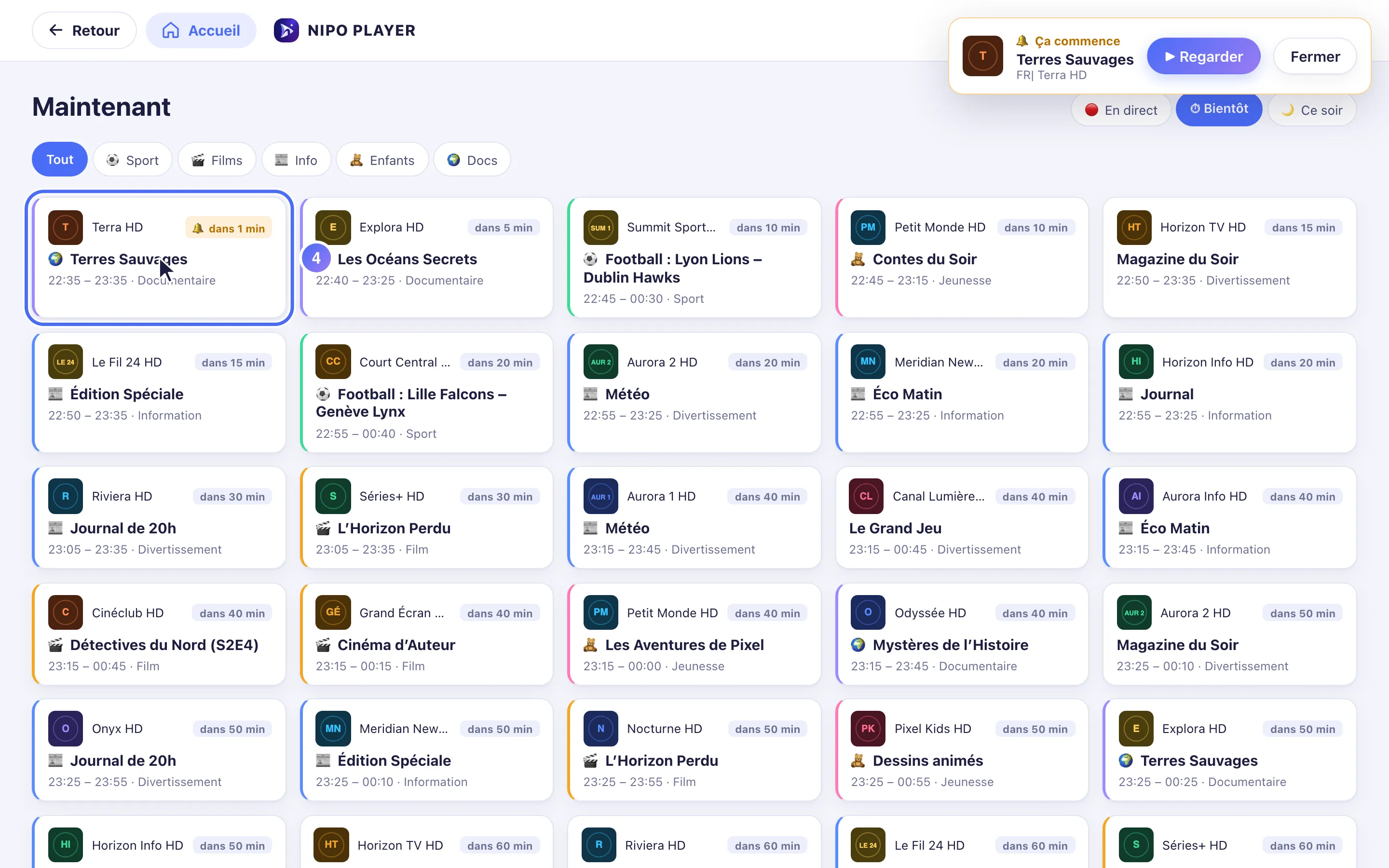Programme à venir avec le badge de rappel actif