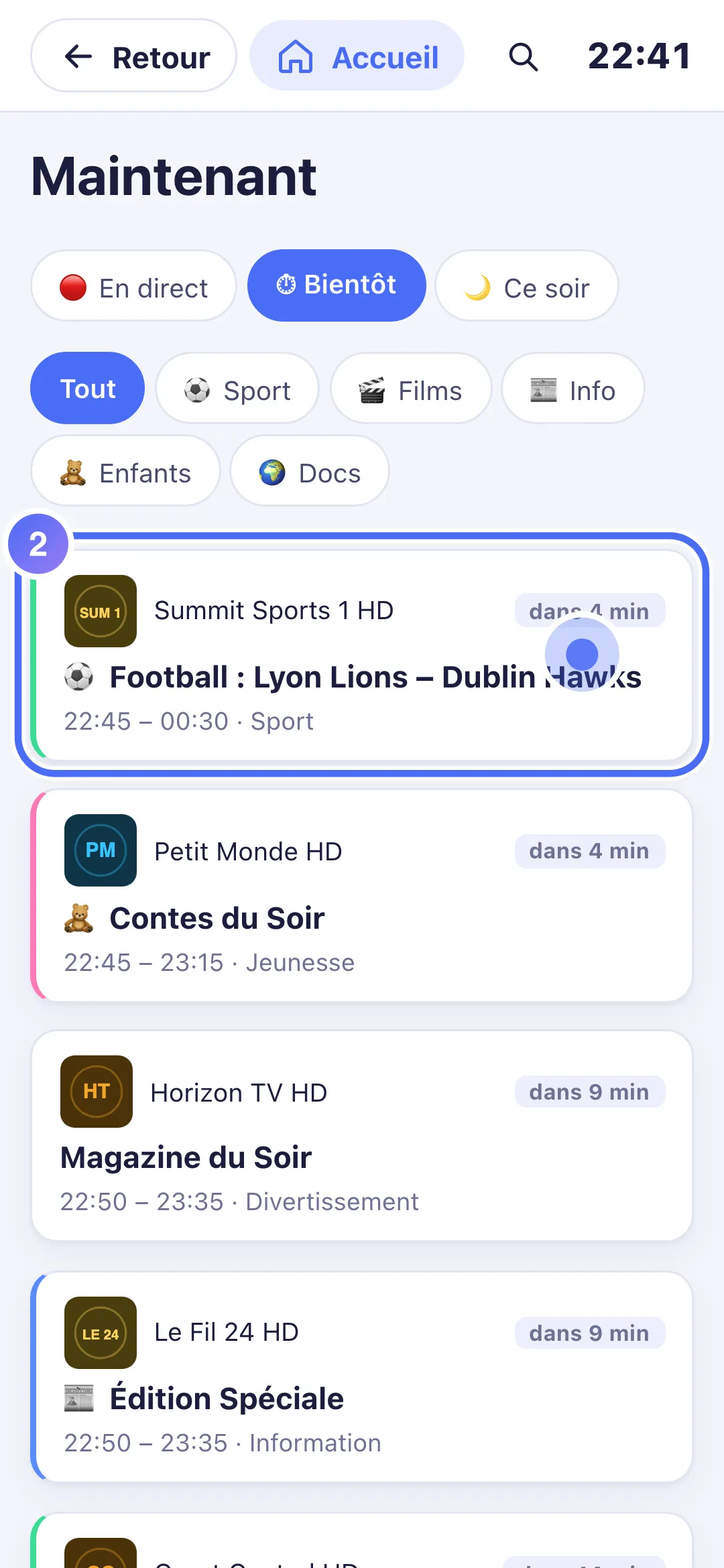 Liste des programmes à venir