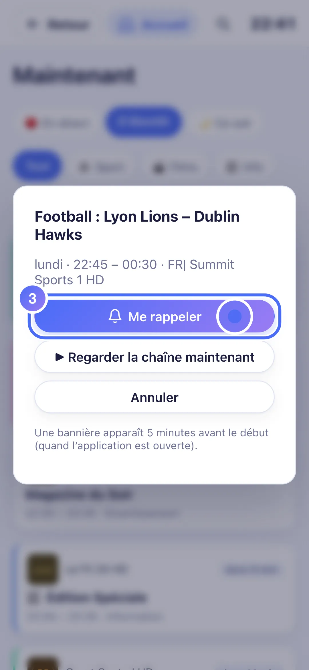 Fiche d’un programme avec le bouton Me rappeler