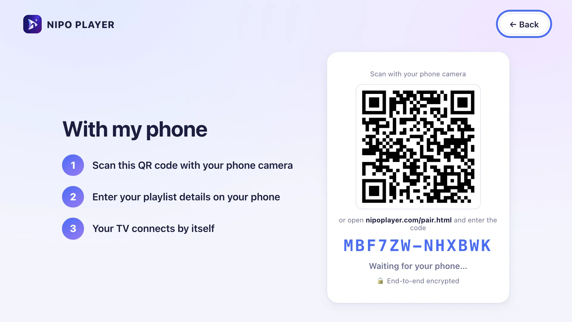 Añadir una playlist: código QR con el móvil, o escribiéndola