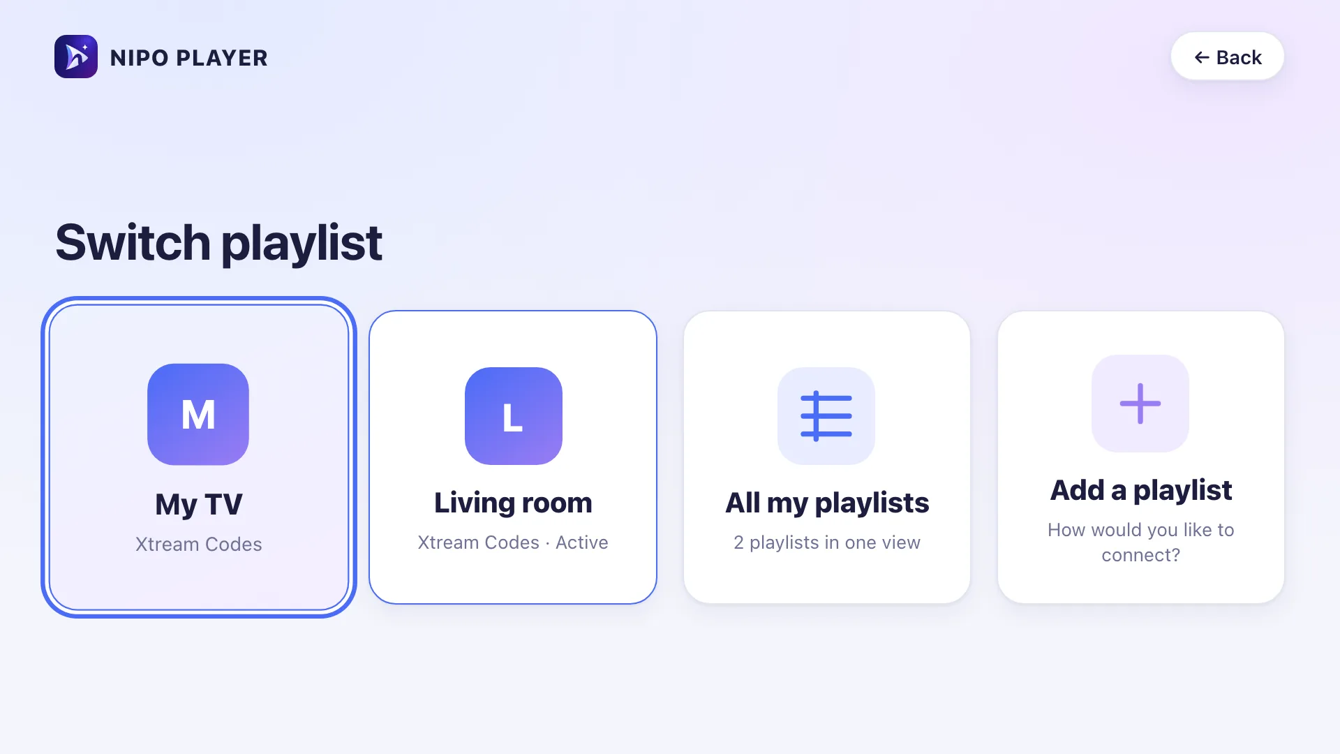 Switch playlist, with the All my playlists tile