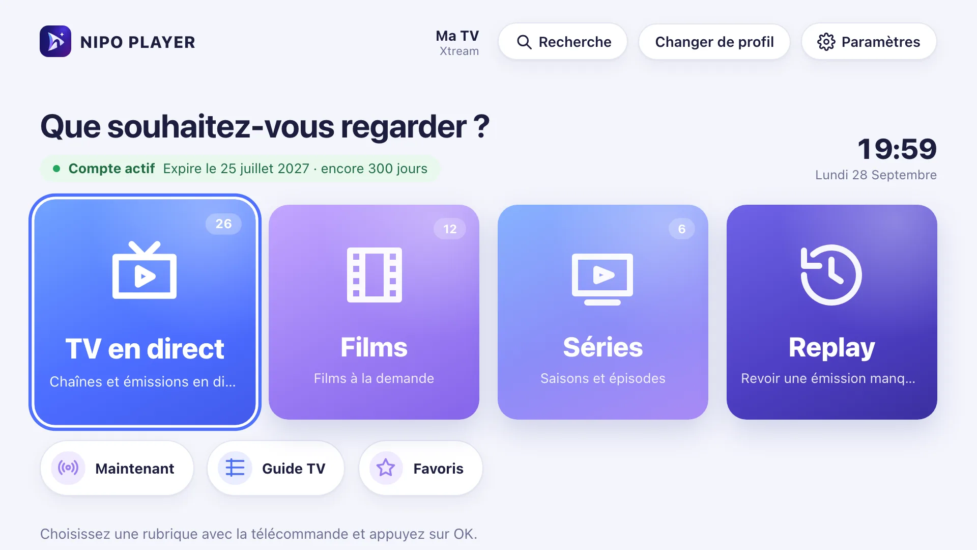 Accueil de Nipo Player sur une TV : TV en direct, Films, Séries, Replay