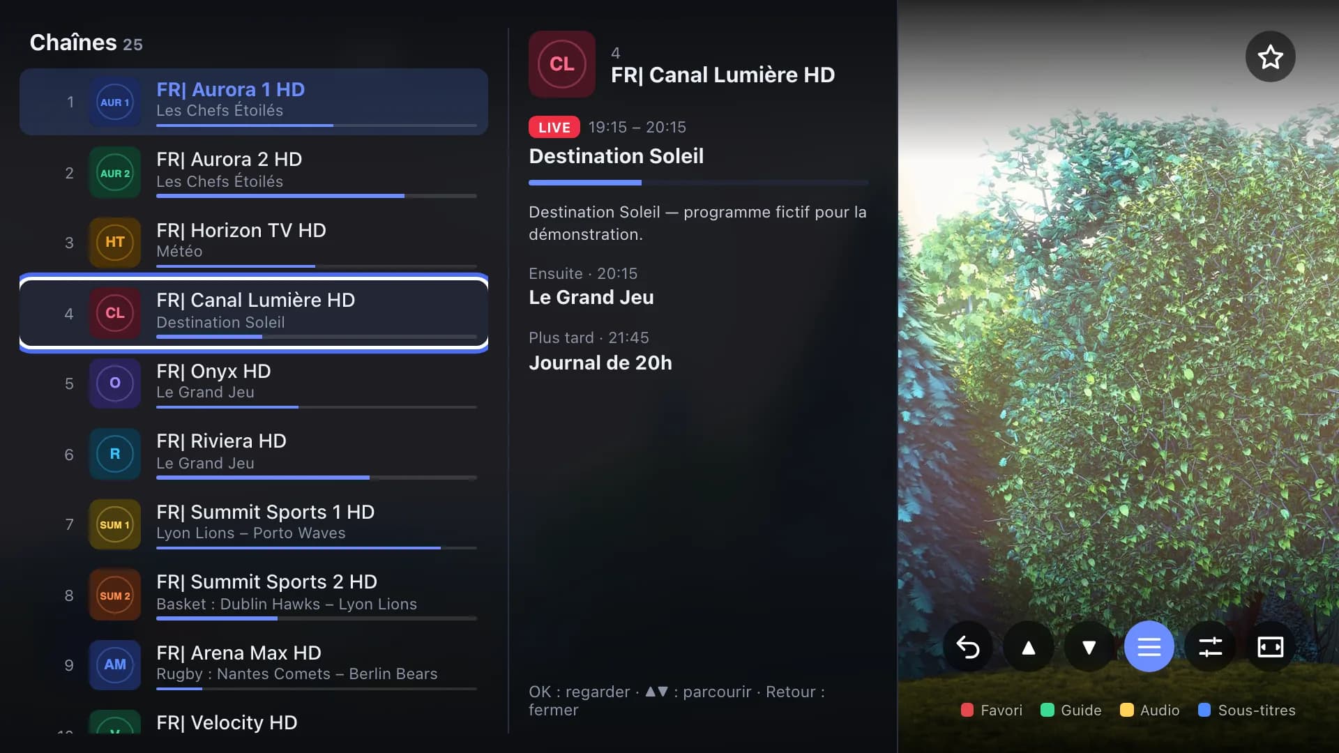 Nipo Player avec mini-guide TV et commandes à la télécommande