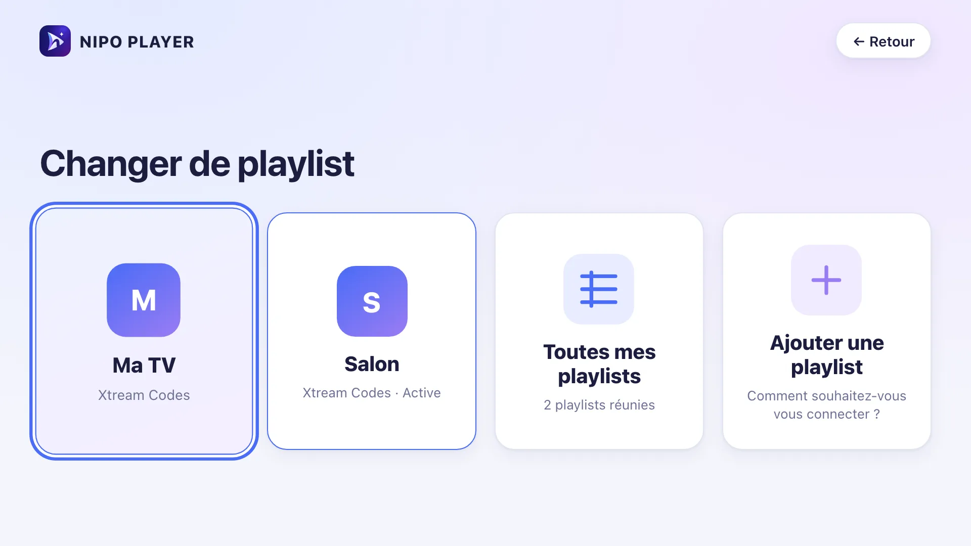 Changer de playlist, avec la tuile Toutes mes playlists